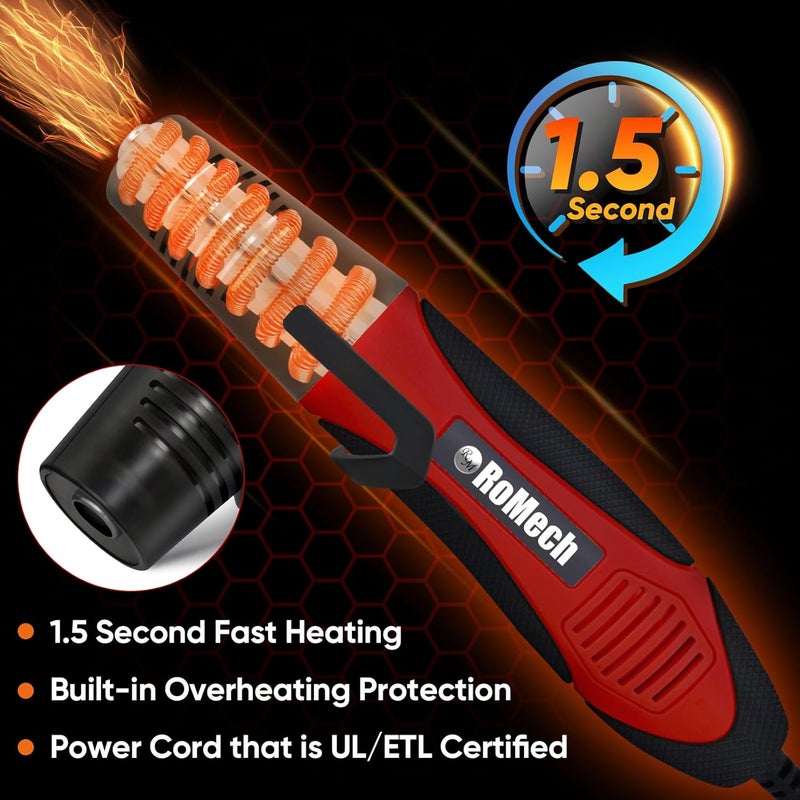 ROMECH 350W Heat Gun with 2 Nozzles, Dual Temp Heat Gun 400°F-660°F, Fast Heat Hot Air Gun with Overload Protection for DIY Craft Embossing Shrink Wrapping (Red) - Image 3